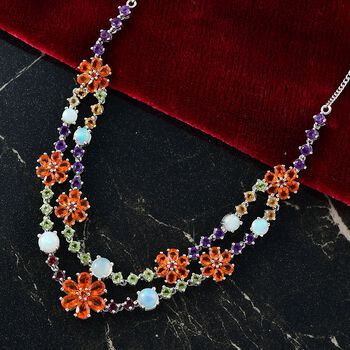 D'Joy AA Salamanca Feueropal, Mehrfarbige Edelsteine Halskette ca. 45 cm 925 Silber rhodiniert ca. 13.41 ct