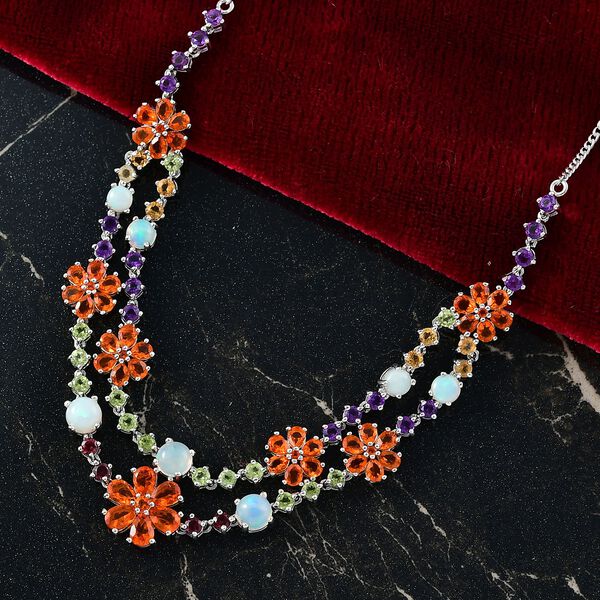 D'Joy AA Salamanca Feueropal, Mehrfarbige Edelsteine Halskette ca. 45 cm 925 Silber rhodiniert ca. 13.41 ct image number 2