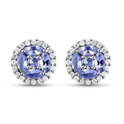 Tansanit und Zirkon Halo-Ohrstecker in Silber 1,19 Ct