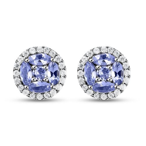 Tansanit und Zirkon Halo-Ohrstecker in Silber 1,19 Ct image number 0