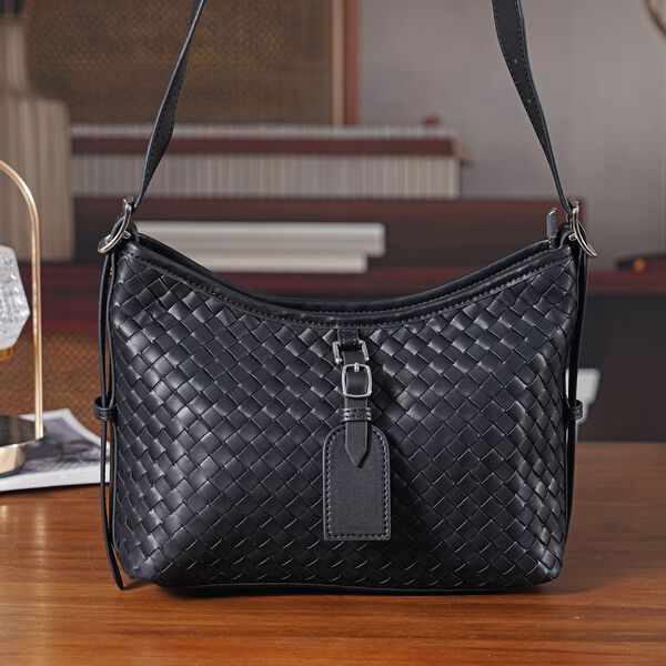 100% Echtleder Crossbody Tasche, 27x9x20cm, Schwarz image number 2