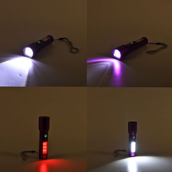LIVMORE 6 in 1 LED-Taschenlampen aus Metall mit SOS Funktion, wiederaufladbar, 14x3,5 cm, Lila
