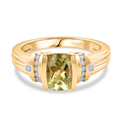 D'Joy AAA Ouro Verde-Quarz, Wei&szlig;er Zirkon Ring 925 Silber 750 Vergoldet (Gr&ouml;&szlig;e 19.00) ca. 1,59 ct