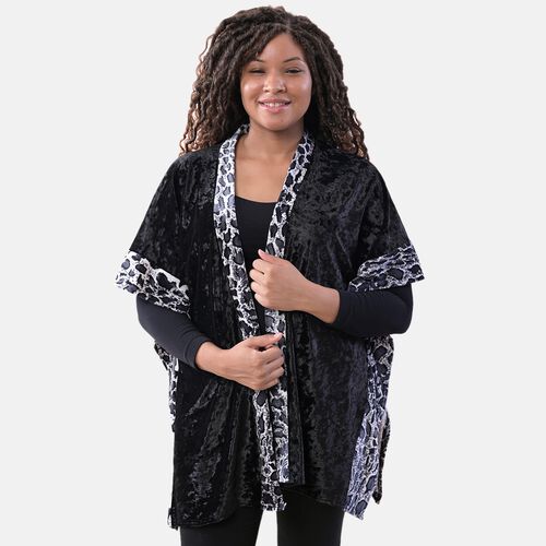 TAMSY Kimono mit Leoparden-Bordüre, Einheitsgröße, Schwarz image number 0