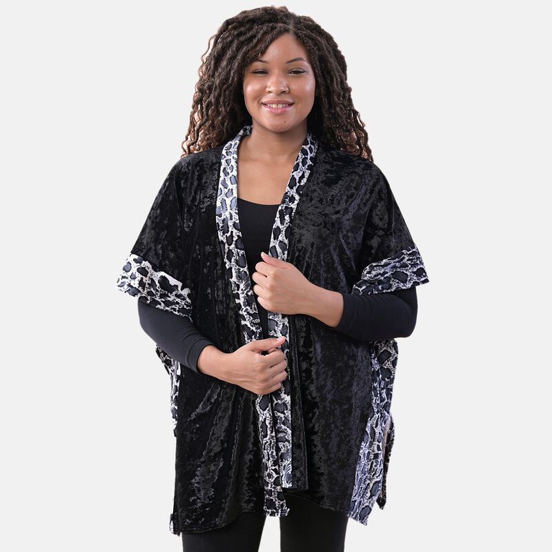 TAMSY Kimono mit Leoparden-Bordüre, Einheitsgröße, Schwarz image number 0
