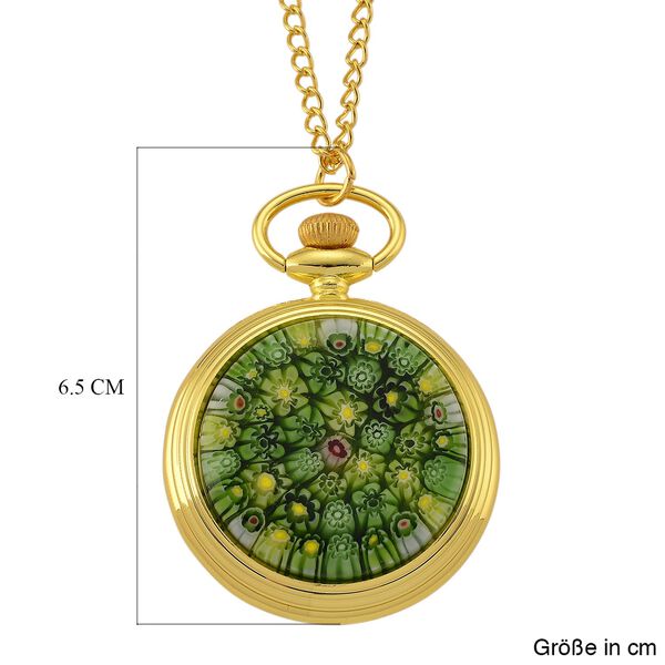 STRADA - Gr&uuml;nes Murano-Stil Glas, Taschenuhr,  PC21S Japanisches Uhrwerk, 91.4 cm Eisen Gelb image number 7