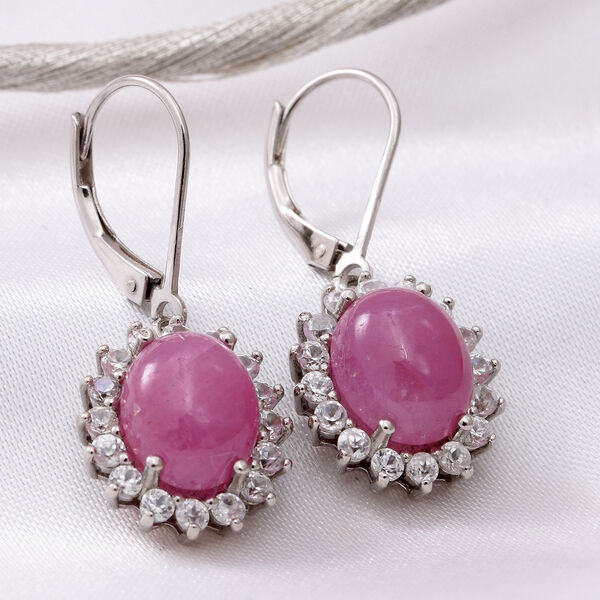 Nat&uuml;rliche, rosa Saphir und Zirkon-Ohrh&auml;nger, 925 Silber platiniert, 10,68 ct. image number 2