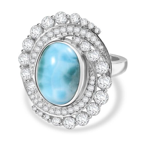 D'Joy Larimar, Weißer Zirkon Ring 925 Silber rhodiniert (Größe 18.00) ca. 10,21 ct image number 0