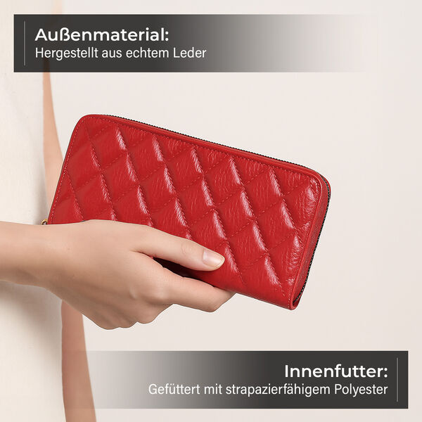 Brieftasche aus echtem Leder mit RFID-Schutz in Stepp-Optik, 19x2,5x9,5cm, Rot image number 2