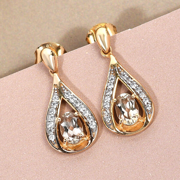 AAA Turkizit und wei&szlig;e Zirkon Ohrh&auml;nger in 925 Silber mit Gelbgold Vermeil image number 2