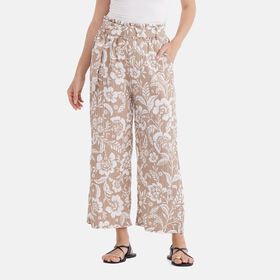 Weit geschnittene Hose mit Blumenprint, High-Waist-Design, elastischer Bund, mit Seitentaschen, elastisch und bequem, Einheitsgröße, Länge 99 cm, Beige