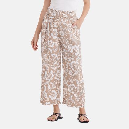 Weit geschnittene Hose mit Blumenprint, High-Waist-Design, elastischer Bund, mit Seitentaschen, elastisch und bequem, Einheitsgr&ouml;&szlig;e, L&auml;nge 99 cm, Beige