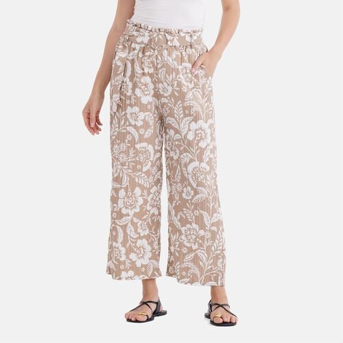 Weit geschnittene Hose mit Blumenprint, High-Waist-Design, elastischer Bund, mit Seitentaschen, elastisch und bequem, Einheitsgröße, Länge 99 cm, Beige image number 0