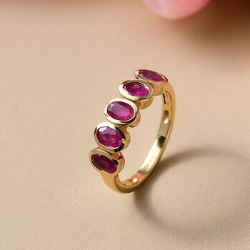 D'Joy Afrikanischer Rubin (Fissure gef&uuml;llt) Ring 925 Silber 750 Gelb Vergoldet (Gr&ouml;&szlig;e 20.00) ca. 1,69 ct