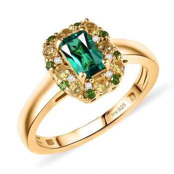 D'joy AAA Lab Created Kolumbianischer Smaragd, Gelber Saphir Ring 925 Silber 750 Gelbgold Vermeil (Gr&ouml;&szlig;e 21.00) ca. 0.94 ct