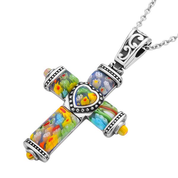 Oxidierter Kreuz-Anhänger im Murano-Stil mit 50cm Kette - 30 ct. image number 3