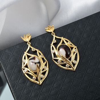 Erdnuss Holz Jaspis und Zirkon Ohrringe - 6,57 ct.