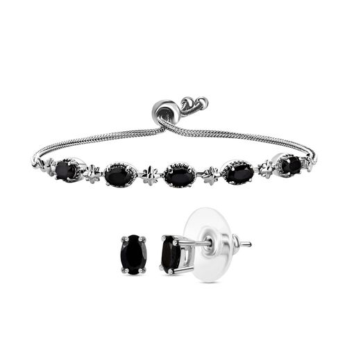 2er Set, schwarze Spinell Ohrringe und Armband, Edelstahl, ca. 4.28 ct image number 0