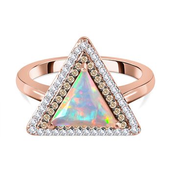 GP Art D&eacute;co Kollektion - Nat&uuml;rlicher, &auml;thiopischer Welo Opal, Kanchanaburi blauer Saphir und Champagner-Diamant-Ring - 1,76 ct.