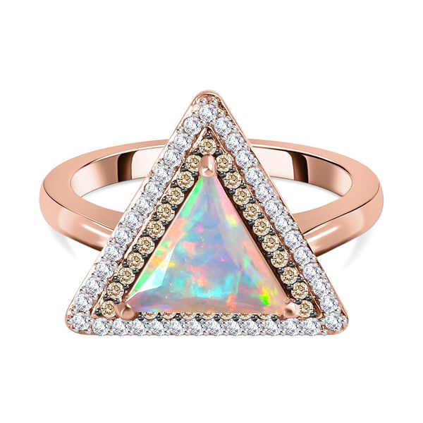 GP Art D&eacute;co Kollektion - Nat&uuml;rlicher, &auml;thiopischer Welo Opal, Kanchanaburi blauer Saphir und Champagner-Diamant-Ring - 1,76 ct.