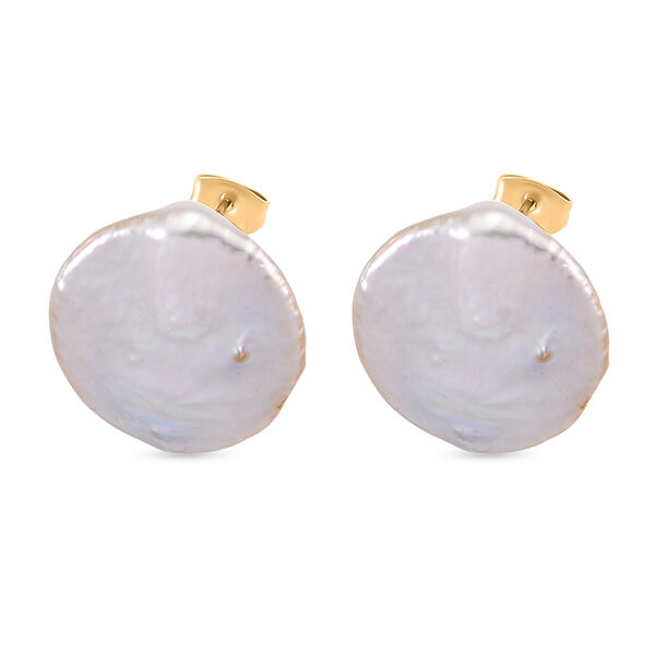 Weiße Süßwasser Perle Ohrringe Reiner Edelstahl Gelb image number 3