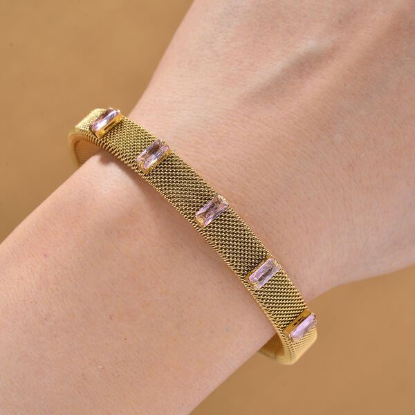 Rosa Kristall Armreif, flexibel (ca. 18-19 cm), 316L Edelstahl, goldfarben image number 1