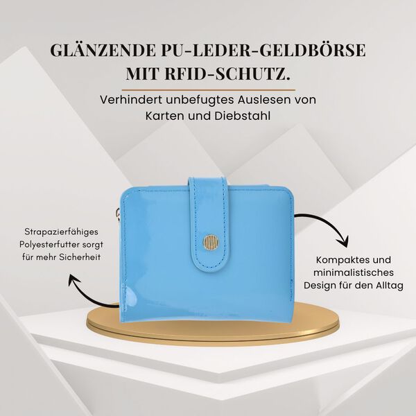 Gl&auml;nzende Geldb&ouml;rse aus PU-Leder mit RFID-Schutz, 12&times;9,5cm, Hellblau image number 2