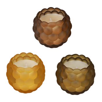 3er Set - Duftkerze Traubenform Franz&ouml;sischer Kaffee Vanille Pfirsichbl&uuml;tenhonig, Glas 7.5 x 7 cm