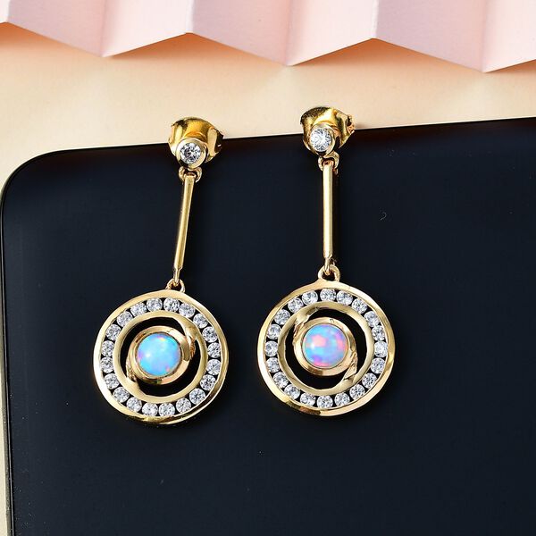 AA Natürlicher, äthiopischer Welo Opal, Weißer Zirkon Ohrringe 925 Silber 750 Gelbgold Vermeil ca. 2,15 ct. image number 2