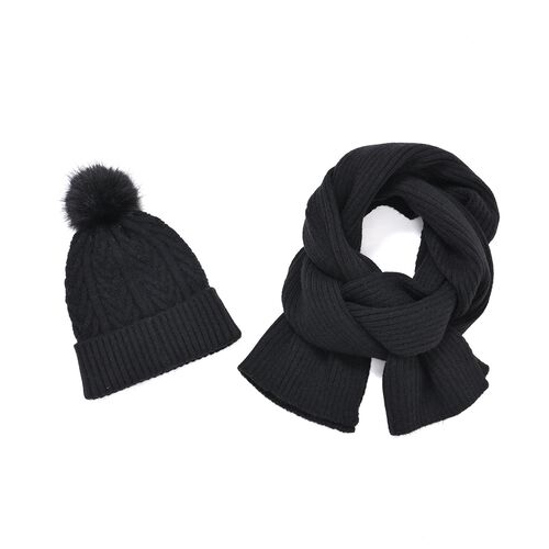 2-tlg. Set Schal und Mütze, schwarz image number 0