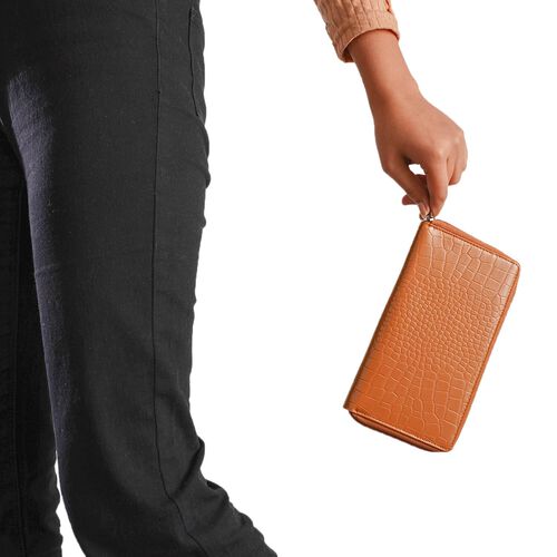 CLOSE OUT - UNION CODE: Echtleder Brieftasche mit Krokoprägung, grau image number 1