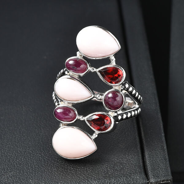 Sajen Silber - Rosa Opal, Roter Granat, Rubin Ring 925 Silber rhodiniert (Gr&ouml;&szlig;e 17.00) ca. 4.92 ct image number 2