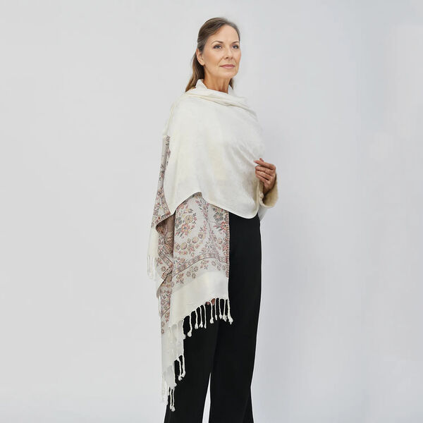 100% Viskose Jamawar Schal, wei&szlig; image number 3