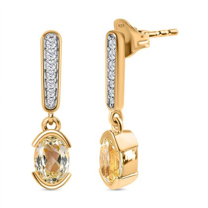 Triphan, Wei&szlig;er Zirkon Ohrringe 925 Silber Gelbgold Vermeil ca. 2.24 ct