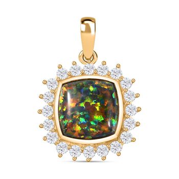 Labor erstellt schwarzen Opal, Wei&szlig;er Zirkon Anh&auml;nger 925 Silber Gelbgold Vermeil ca. 3,69 ct.