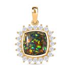 Labor erstellt schwarzen Opal, Weißer Zirkon Anhänger 925 Silber Gelbgold Vermeil ca. 3,69 ct.