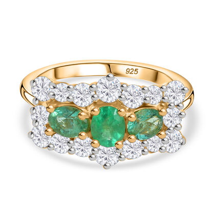 AAA Smaragd, Moissanit Ring 925 Silber 750 Gelbgold Vermeil (Gr&ouml;&szlig;e 18.00) ca. 2,32 ct