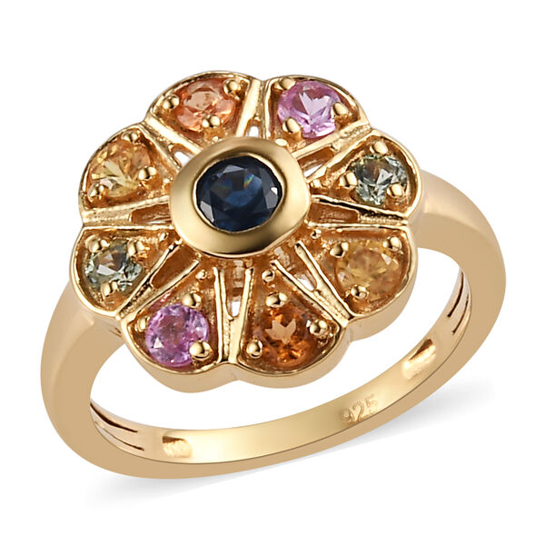 Floraler, mehrfarbiger Saphir-Ring, 925 Silber vergoldet, 1,03 ct. image number 4
