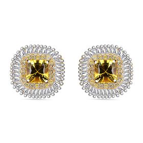 Zertifiziert und geprüft AAA gelbe Saphir, gelbe und weiße Diamant Ohrringe in 585 Gold - 2,44 ct.