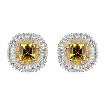 AAA Gelber Saphir, Wei&szlig;er Diamant Ohrringe, AGI zertifiziert und gepr&uuml;ft, 585 Gelb Gold ca. 2.44 ct