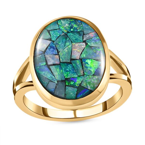 Mosaik-Opal Solit&auml;r-Ring, 925 Silber Gelbgold Vermeil, 5,43 ct. image number 4