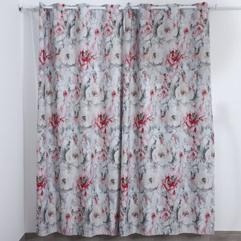 2er Set blickdichter Vorhang mit 8 Metallringen, Blumenmuster