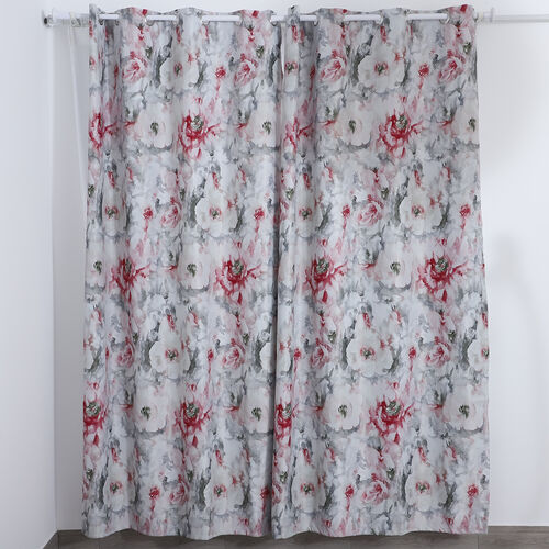 2er-Set - Verdunkelungvorhänge mit 8 Metallringen, Blumenmuster, Rot-Rosa und Weiß  image number 0