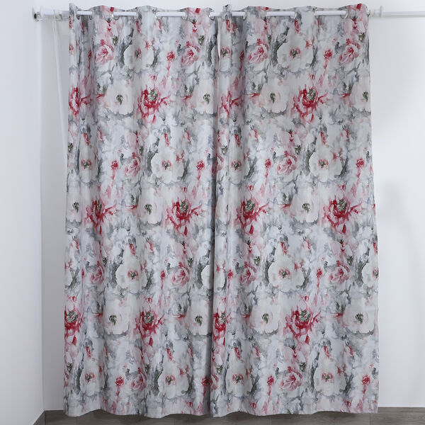 2er-Set - Verdunkelungvorhänge mit 8 Metallringen, Blumenmuster, Rot-Rosa und Weiß  image number 0