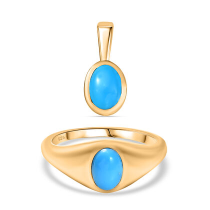 AA Sleeping Beauty T&uuml;rkis Schmuckset 925 Silber 750 Gelb Vergoldet (Gr&ouml;&szlig;e 19.00) ca. 1,89 ct.