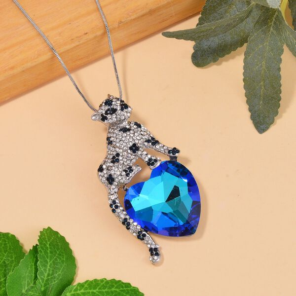 Blauer Kristall, Wei&szlig;er Kristall Halskette ca. 70 cm Legierung image number 1