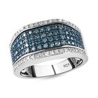 Blauer und weißer Diamant-Cluster-Ring, 925 Silber platiniert, 0,75 ct. image number 3
