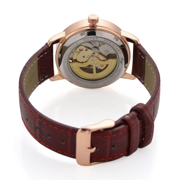 GENOA TIME V2 Automatikuhr mit Automatikwerk, Zifferblatt mit Blumenmuster und Moissaniten, rotes Lederarmband, 36 mm, ca. 0,08 ct. image number 7