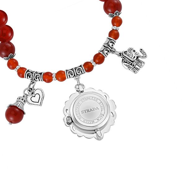 STRADA - Japanisches Uhrwerk, Roter Achat, Wei&szlig;er Kristall Flexible Uhr 18.5 cm 316L Edelstahl ca. 25.30 ct image number 4