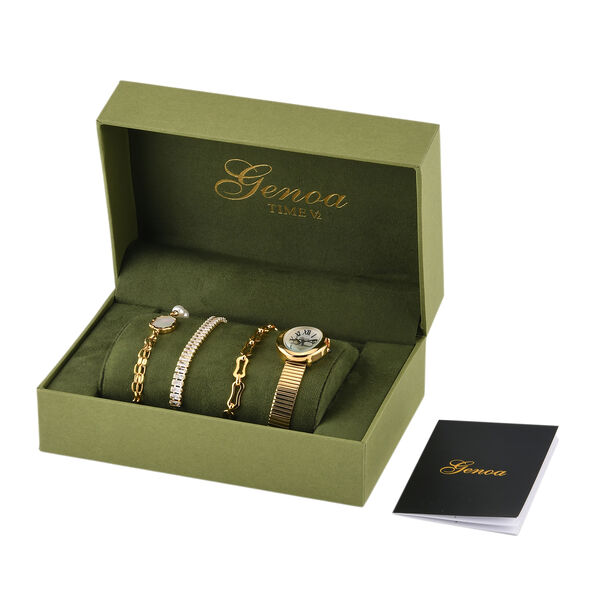 GENOA - Wei&szlig;er Zirkonia, Wei&szlig;es Perlmutt Schmuckset 316L Edelstahl IP-Gelbbeschichtung, Nickelfreies Messing IP-Gelbbeschichtung und Legierung IP-Gelbbeschichtung image number 8